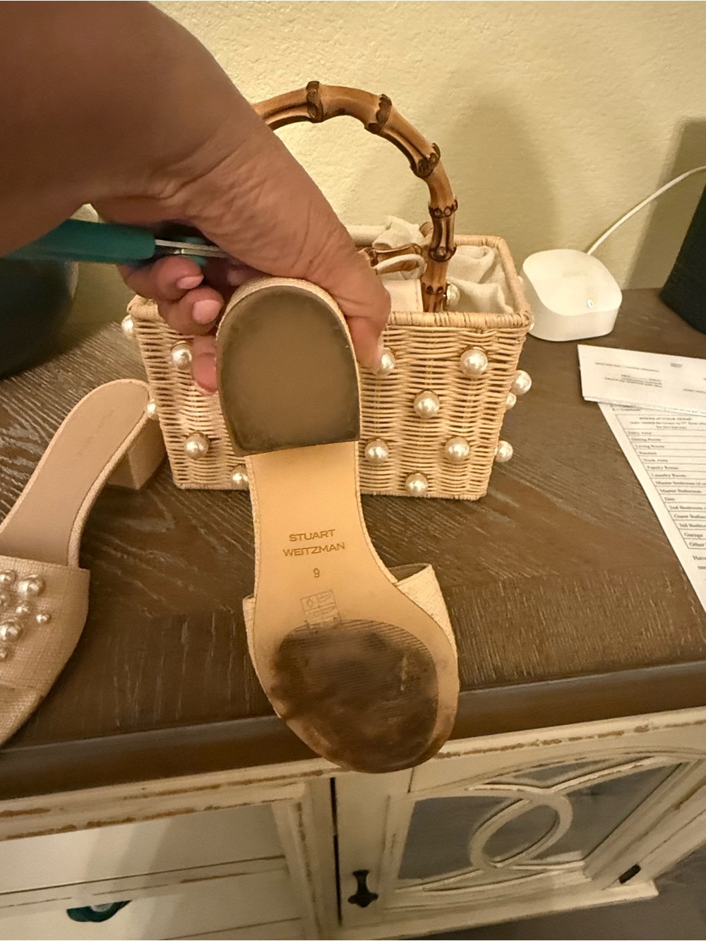 Stuart Weitzman pearl block heel sandal - Picture 4 of 7